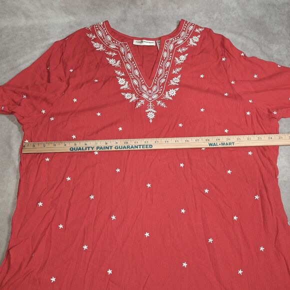 Cathy Daniels 2X Womens Embroidered Red And White Top Blouse - Picture 4 of 12